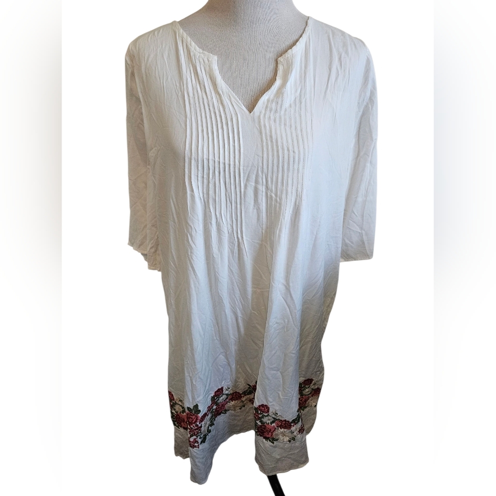Mikarose 100% Rayon White Embroidered Women's Dress Size Large.